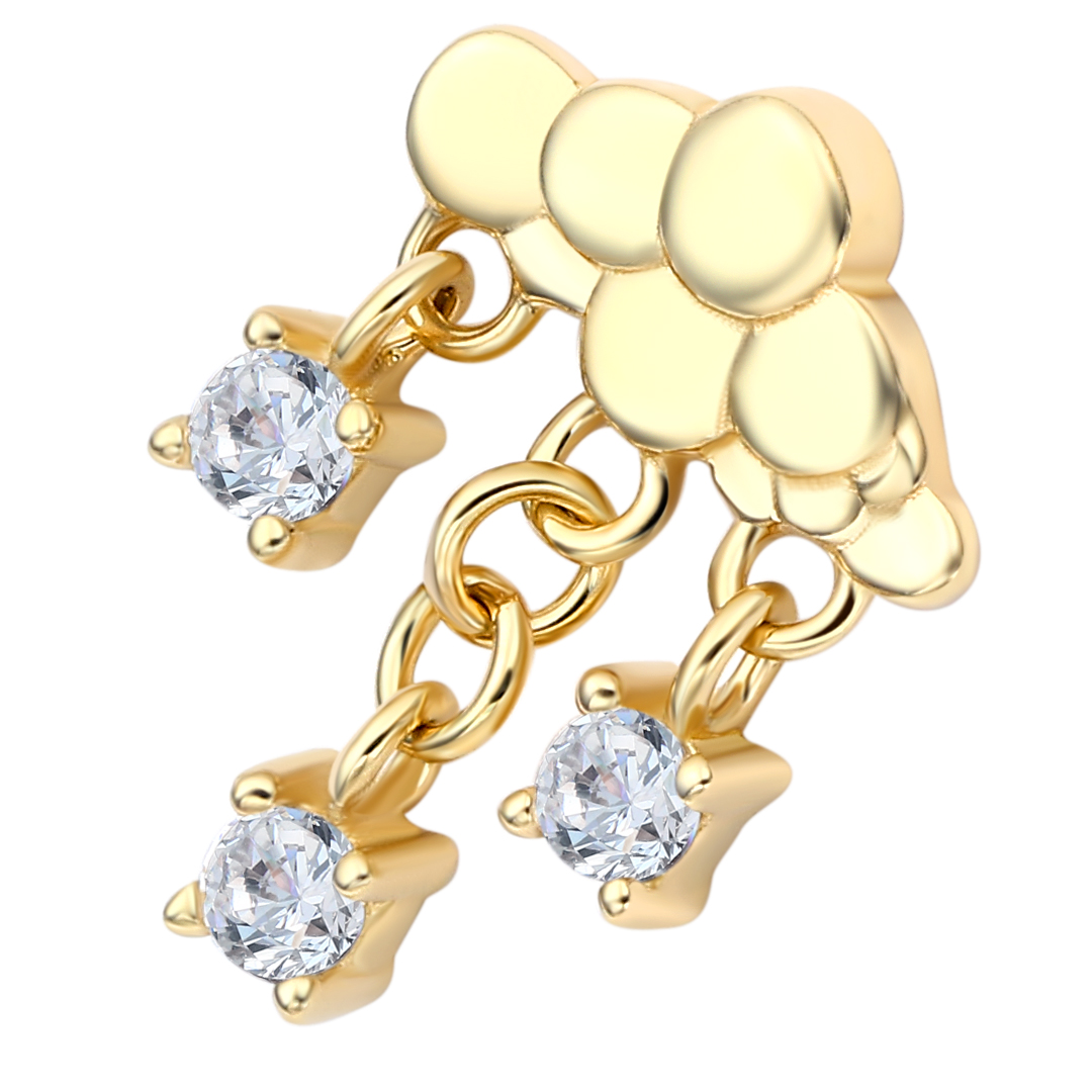 Eternal Metal 14k Solid Gold Cloud Shaped Dangle Chain With Cz Ear<000000>nose Piercing Belly Jewelry Internally Threaded Ends Tops 5