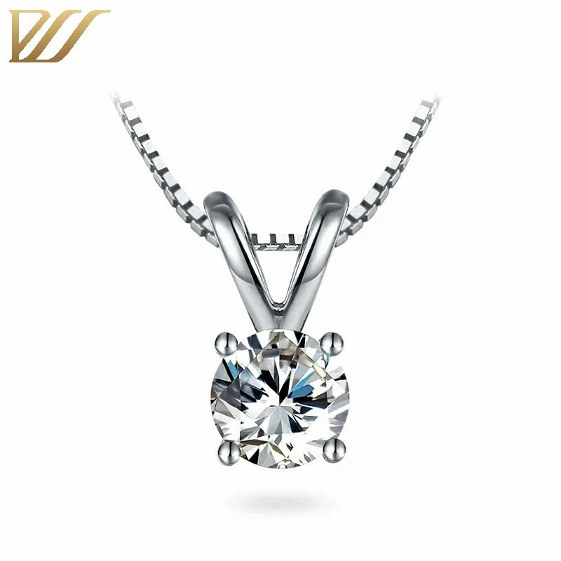 VVS Round Cut Moissanite Diamond Center 10k 14K 18K Collier de pendentif à brochet en or blanc 18K 1