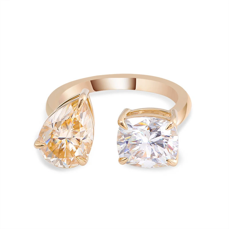 Hot Sale Engagement Ring Two Shape Moissanite Ring With Certificate 18k Solid Gold Engagement Ring 1