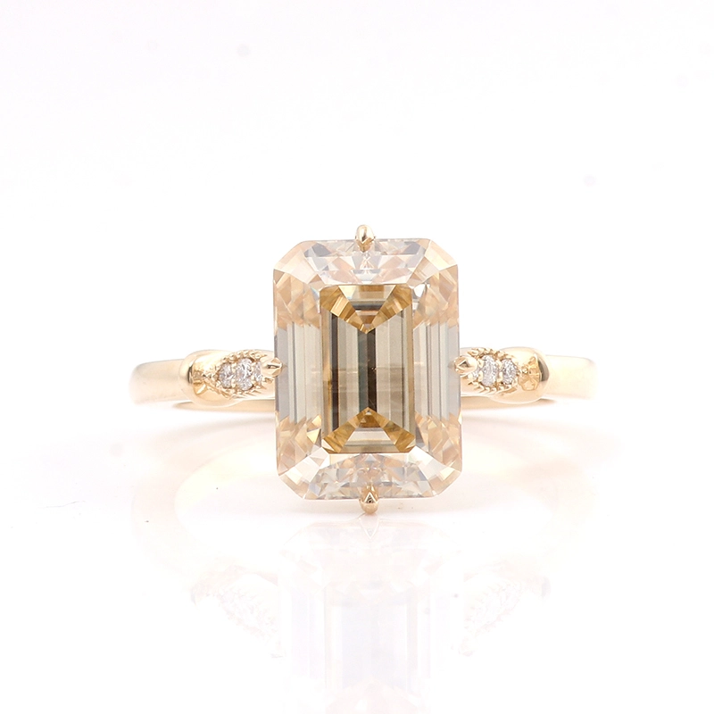 14K الذهب الزمرد قطع الشمبانيا Moissanite خاتم الخطوبة الفريد سيترين 3CT الزمرد مويسانيت خاتم زفاف نادر الوعد 1