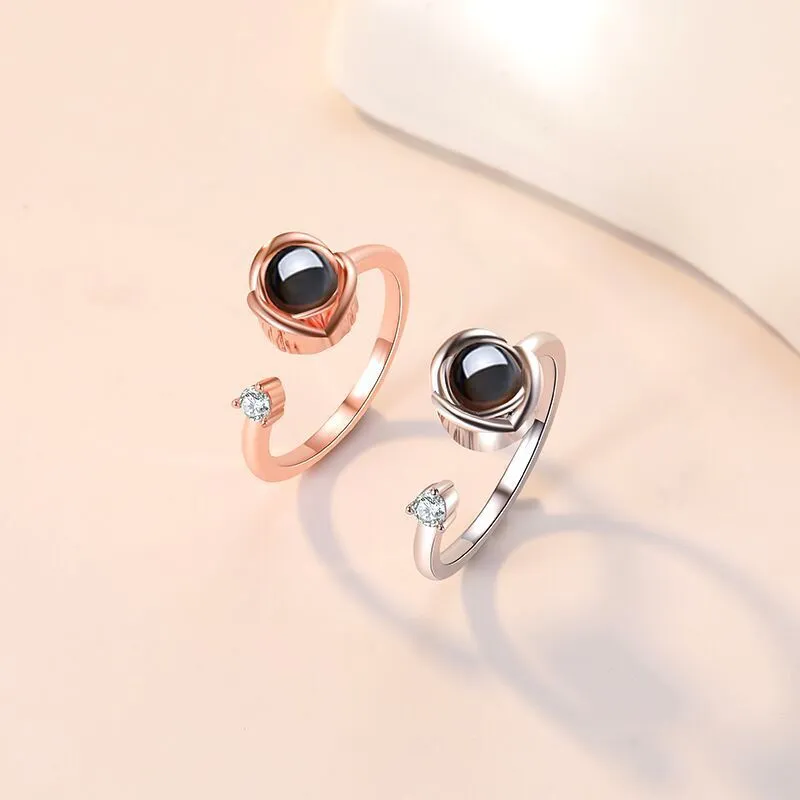 Hot Selling Personality Adjustable Size Rose Ring Love Memory Projection 100 Languages I Love You Ring For Women 1