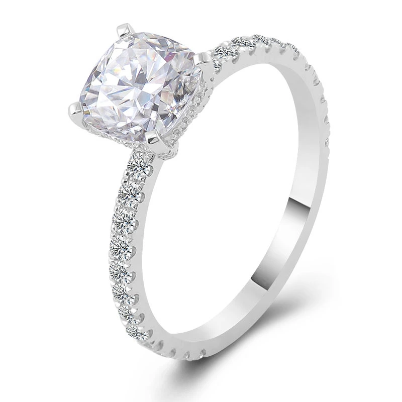 Anillo de cojín de anillos personalizados de moda anillo de compromiso de platino 4ct VVS CUT MOISSANITE Boda personalizada Mujeres Moissanite Anillo de moissanite 1