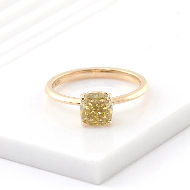 Knife Edge Shank 18k Solid Gold Ring Fancy Yellow Cushion Cut Moissanite Engagement Ring Dainty Gold Ring Provence Fine Jewelry 1