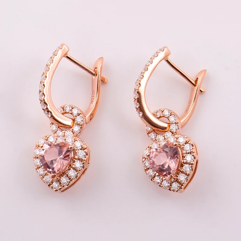 Dangle Pink Morganite Drop Earrings 10k Rose Gold Pink Diamond Earrings For Sale 1