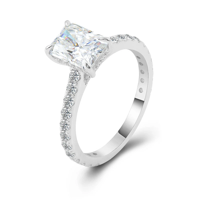 Bague de fiançailles en or blanc 18 carats, bijou personnalisé, bague de mariage en moissanite taille radiant, 3 carats 1
