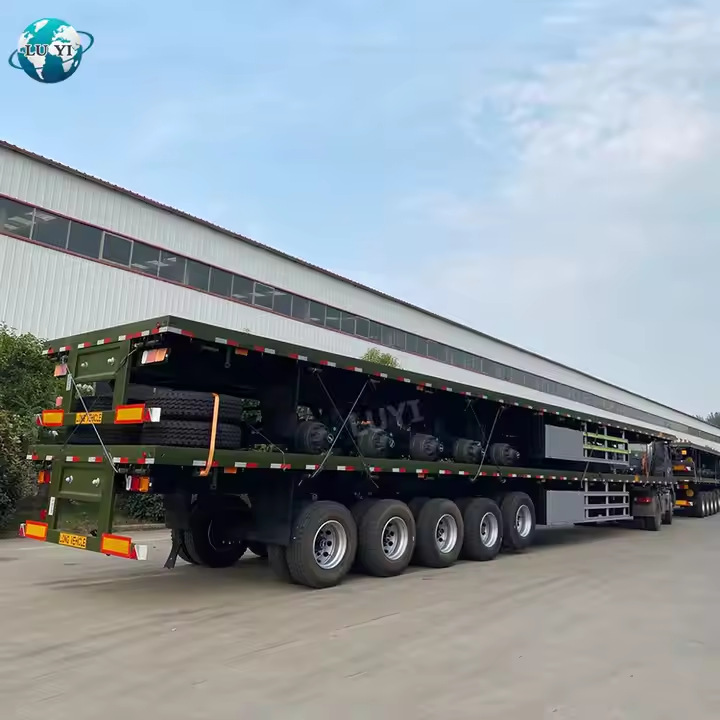 Remolque de cama plana ajustable de 5 ejes 50 pies 120T Transporte pesado 4