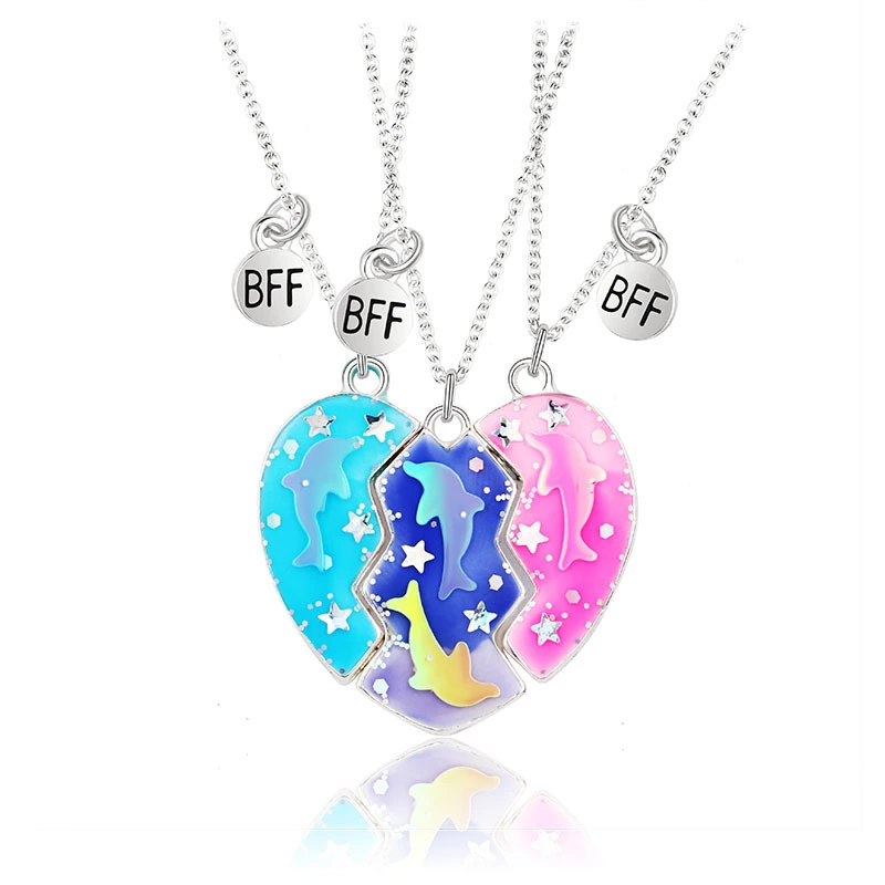Hot Selling Good Friend Children's Necklace Dolphin Drop Oil Creative Magnet Mutual Attraction Heart Necklace Set 1