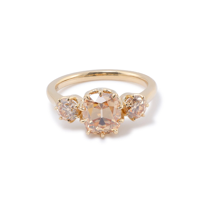 Bijoux de Noël 3 pierre OMC Coup Moisanite Ring Champagne Diamond Engagement 10k TROIS RONNE POUR TROIS POUR FILLES 1