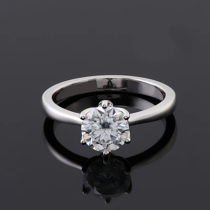 8 mm H<000000>a Dicke Pfeile in super niedriger Sechs-Zinken-Tulpenfassung Moissanit 10 Karat Weißgold Solitär Damen-Verlobungsring mit Diamant 13
