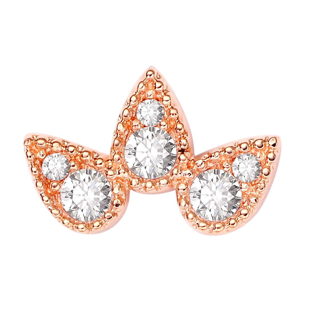 Eternal Metal 14k Solid Rose Gold 5a Cz Paved Fan Belly&ear Piercing Nose&lip Jewelry Threadless Push In Ends Tops 1