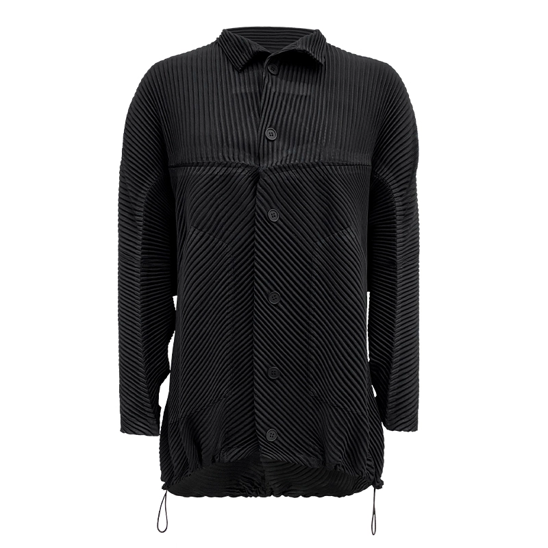 Plis Fabricant de vêtements Miyake Malecoat Homme Bouton plissé pour hommes Veste pour hommes Manches lâches Col montant Cordon de serrage Manteau pour hommes 1