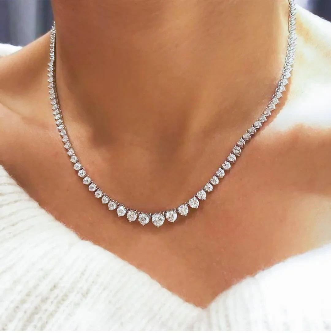 Real 100% Diamond Eternity Tenniskette Halskette 14K Weißgold D-VVs Runde geschnittene Absolventen Moissanit-Tenniskette für Frauen 1