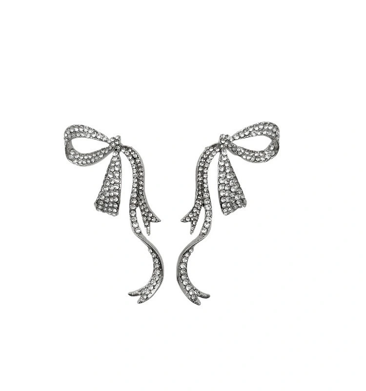 Our Factory Direct Sales Modern Fashion Light Luxury Diamond Inlaid Ribbon Bow Silver Needle Female Earrings 1