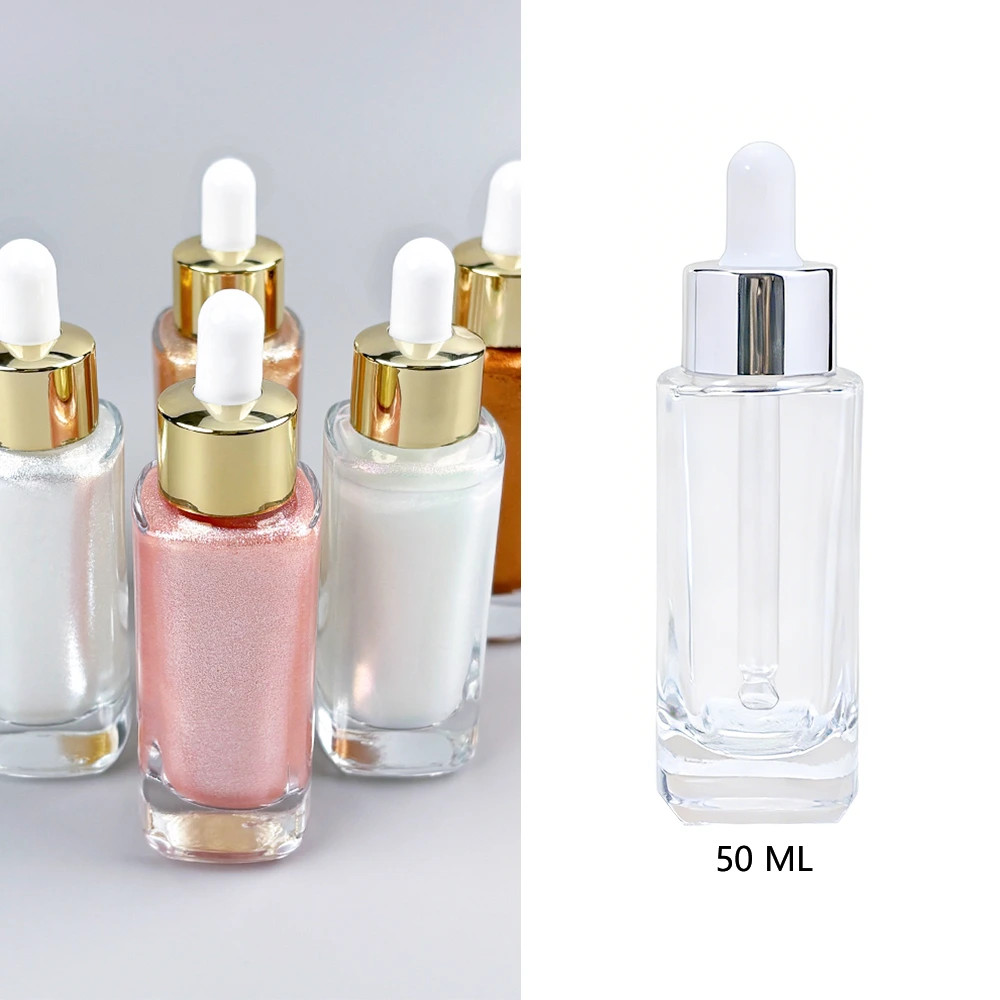 30ml 50ml Pipetten-Glasflaschen Verpackung Leere Luxus-Glasparfüm-Tropfflasche für Huile Pailletée Pour Le Corps 1