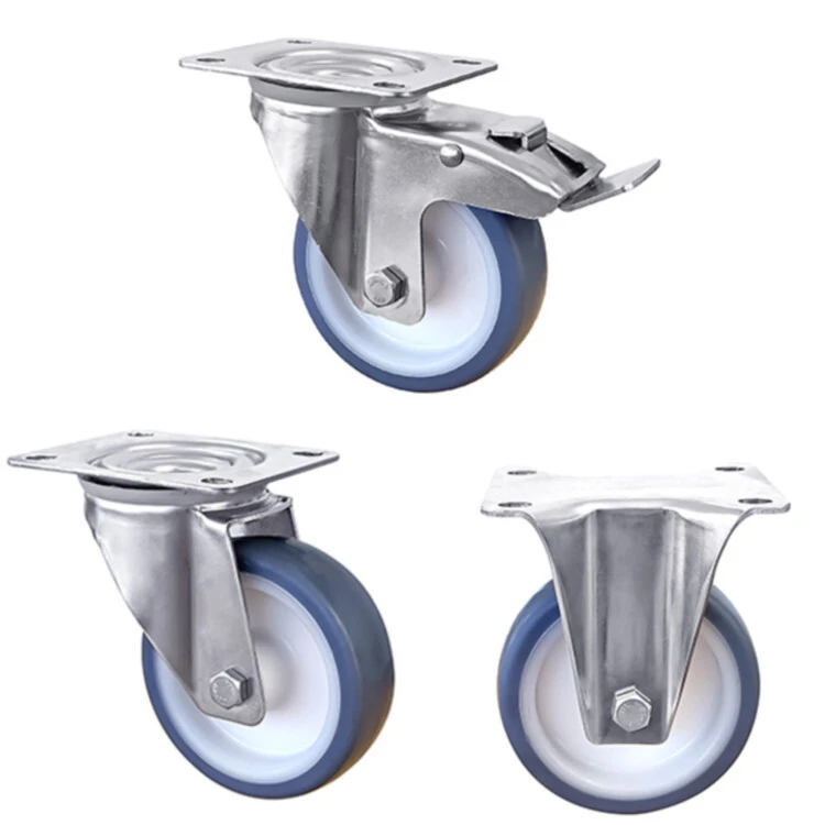 100mm 125mm 4 5 Inch Blue Tpr Noiseless Fixed Industrial Caster Wheel For Trolleys 1