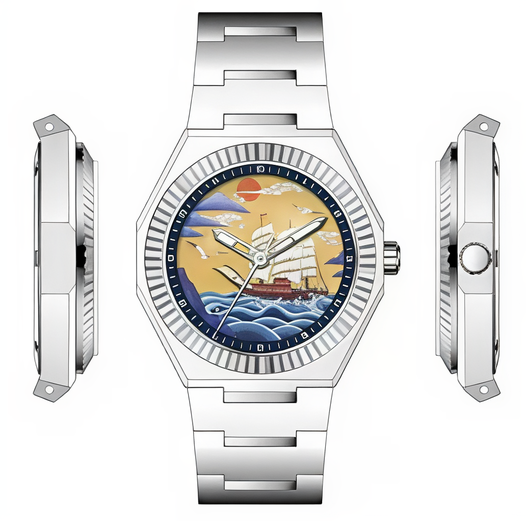 Nifer Herrenuhr mit achteckigem Emaille-Zifferblatt, einzigartiges Muster, integriertes Edelstahlarmband, 5 ATM wasserdicht, luxuriöse Dresswatch 3