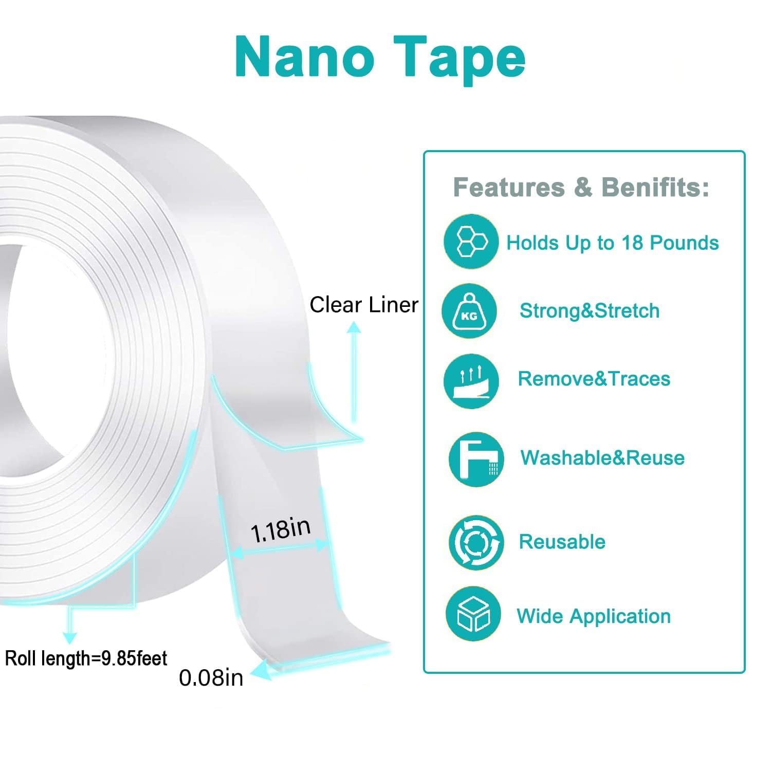 Transparentes Nano-Gel-Klebeband – Starkes, abwaschbares, wiederverwendbares Montageklebeband 4
