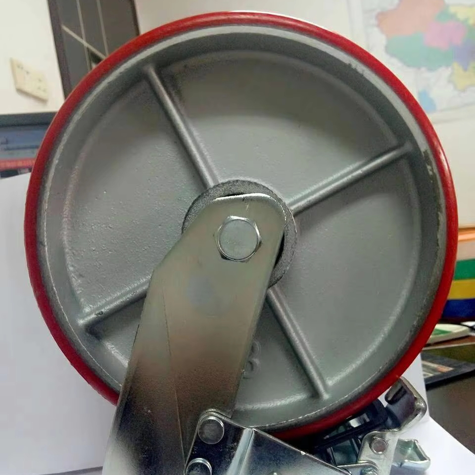 Luxury Series 6mm Bracket Strong 500kg Loading Capacity 200mm Cast Iron Core Pu Poly Urethane Caster Wheels For Big Machine Cart 1