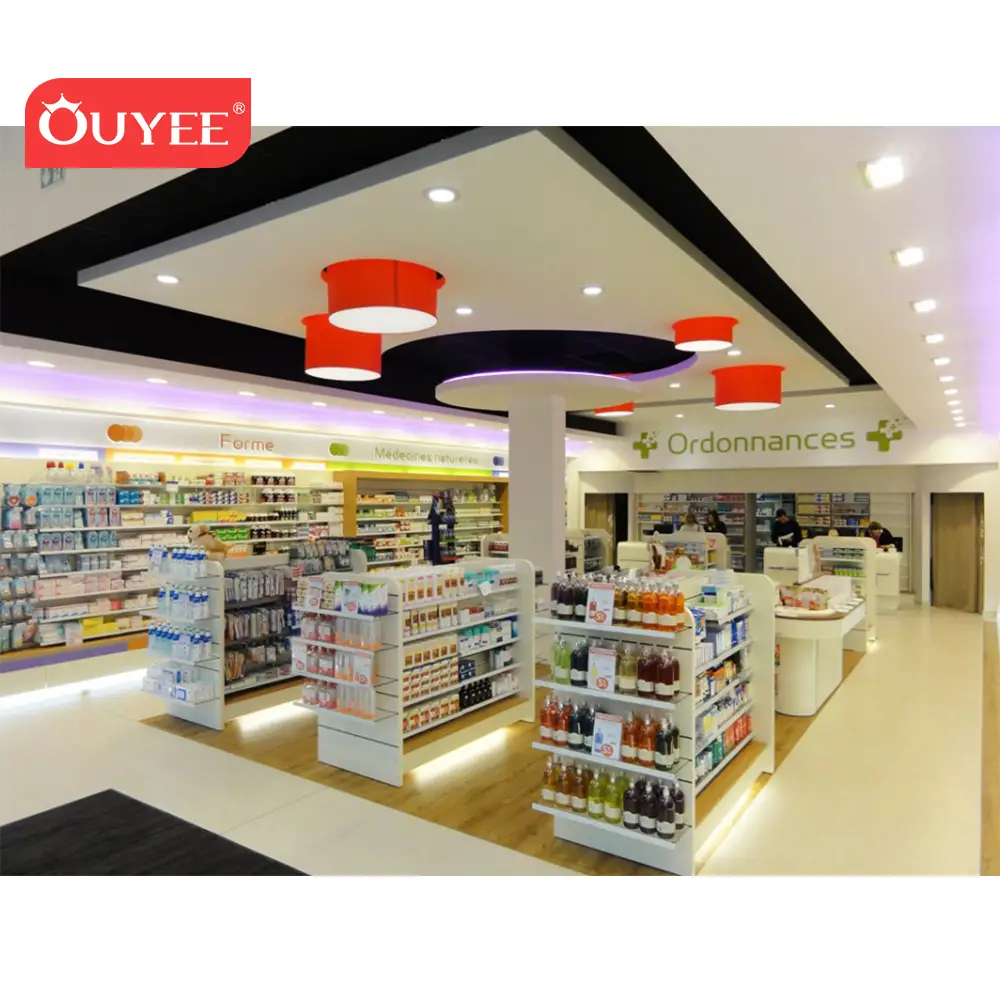 Meubles de présentation pour pharmacie et commerces de détail avec étagères 1