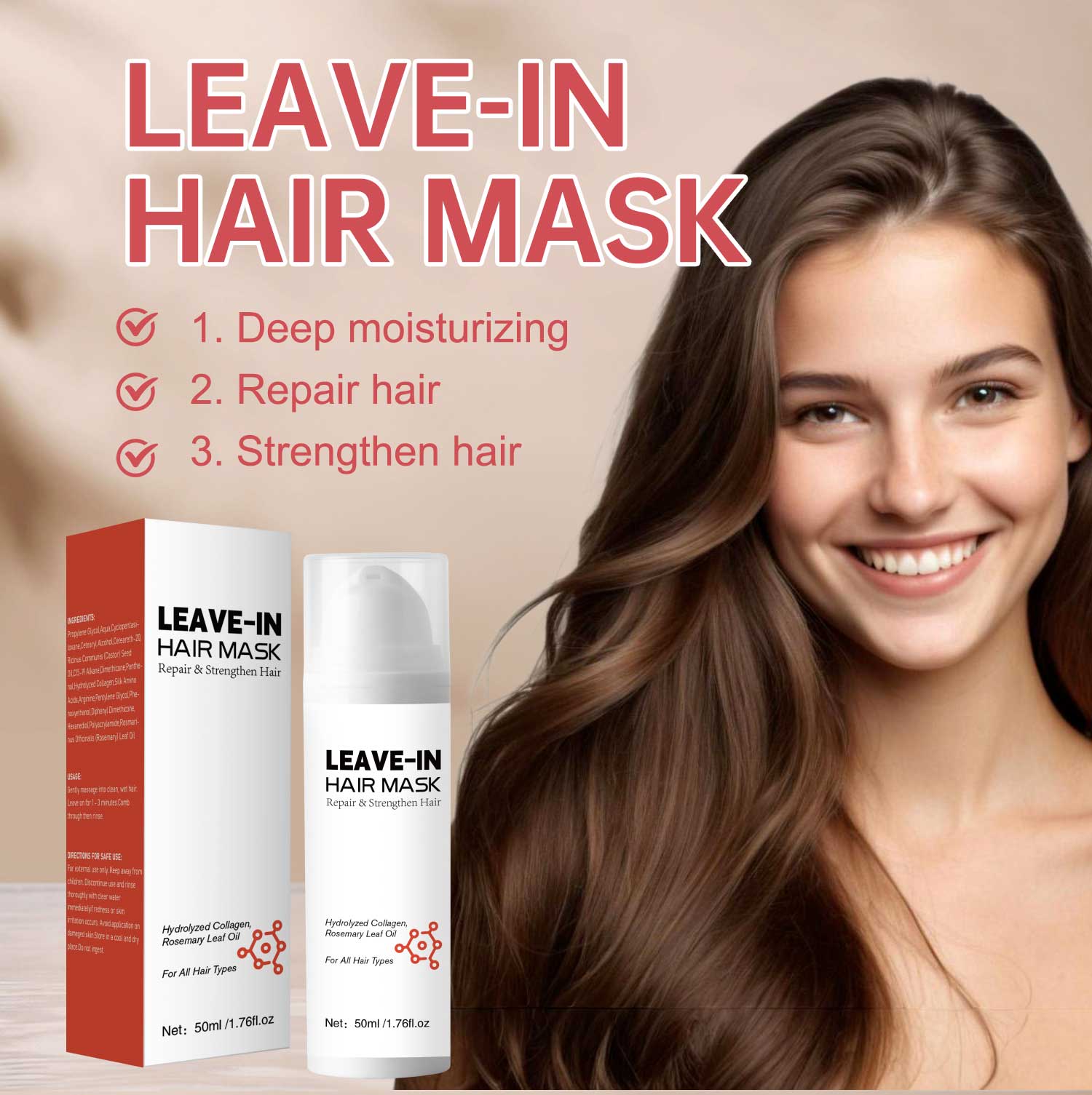 Mascarilla capilar todo en uno de uso diario, no grasa, de fácil absorción, sin enjuague, con colágeno hidrolizado, restaura la salud capilar y nutre. 2