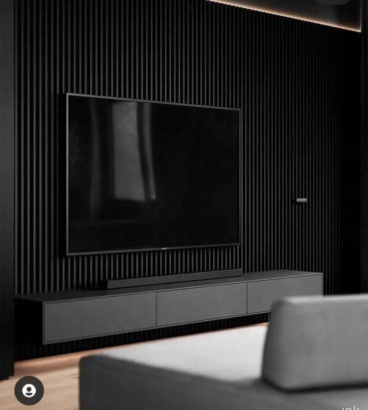 Waterproof Black PVC Film WPC Fluted Ceiling Slat Cladding Indoor Wall Panel 1