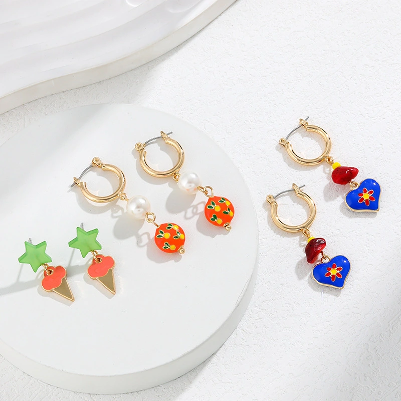 The Factory Direct Sale Modern Popular New Model Heart Peach Star Enamel Drop Oil Female Earring 1