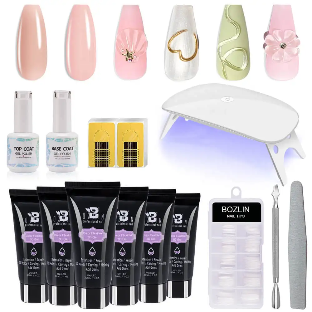 Bozlin 30ml Nude Poly Gel Nail Kit with UV LED Lamp for Quick Nail Extension 1