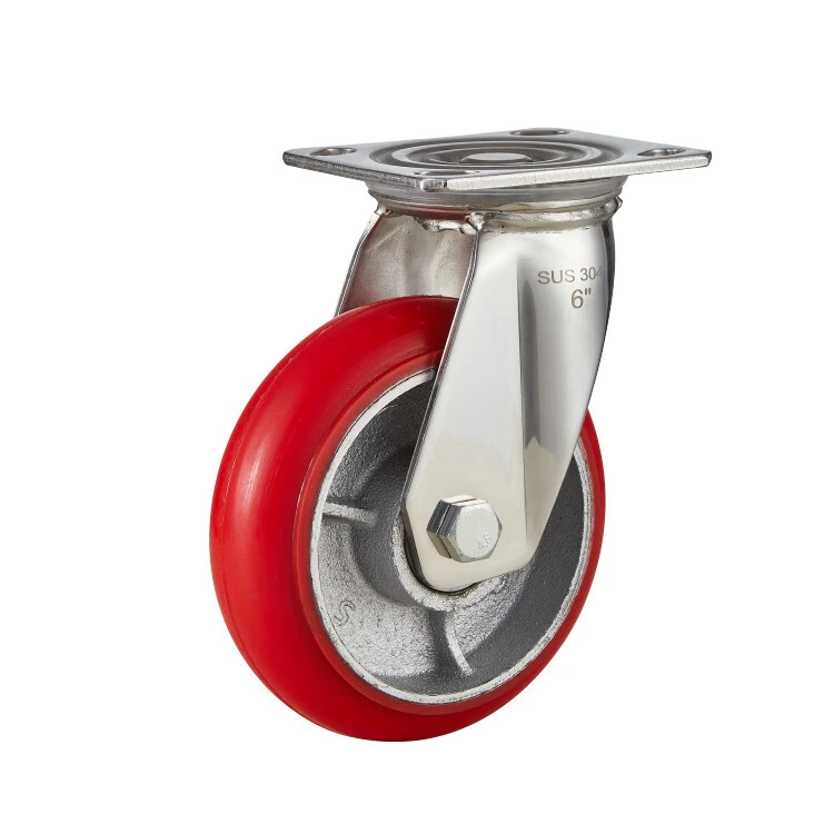 Heavy Duty Casters 4/5/6/8 Inch Pu Casters Red Polyurethane Castor Wheel Swivel Casters For Industrial Equipment 1