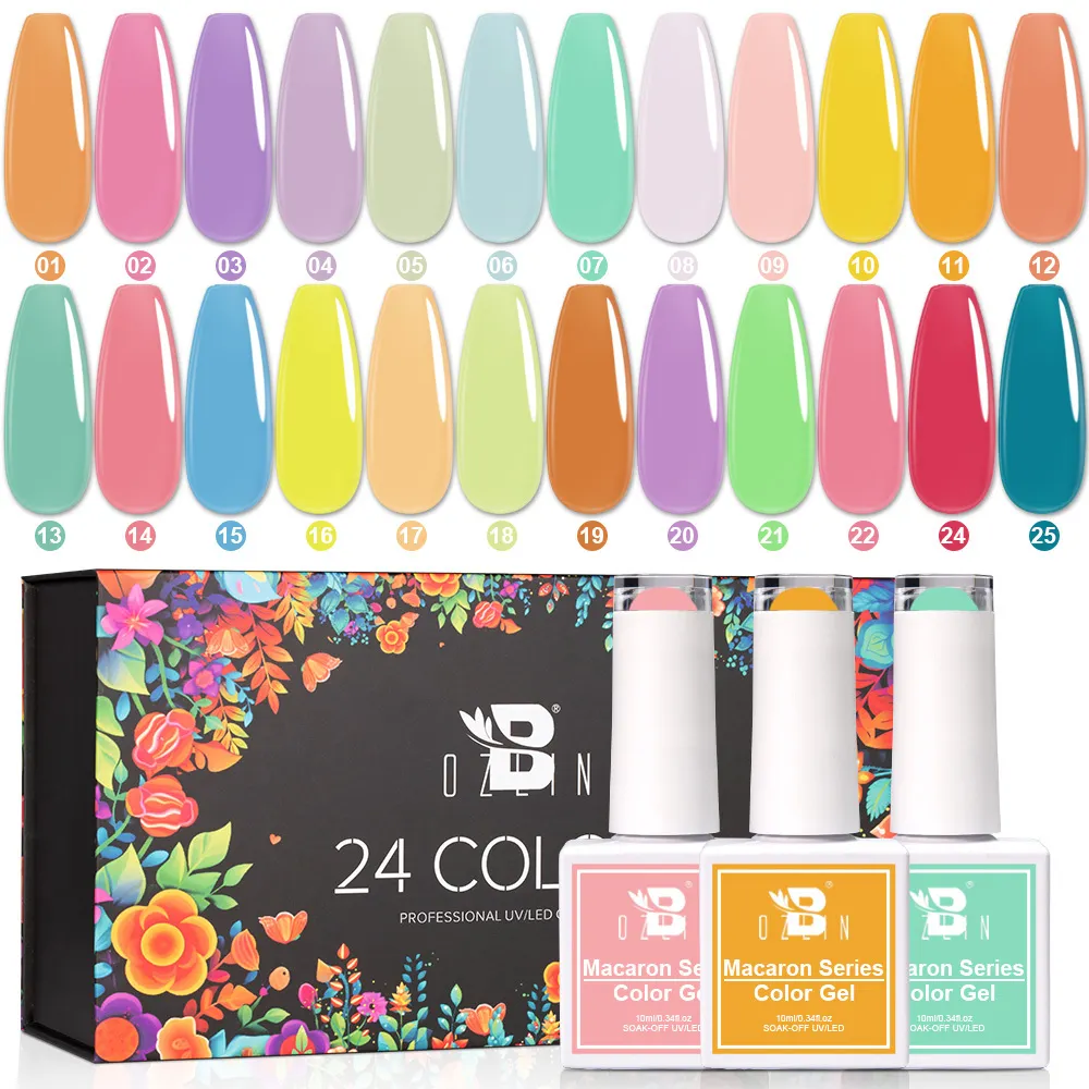 Coffret de vernis à ongles gel Bozlin, 24 couleurs, collection pastel d'été, personnalisable OEM 1