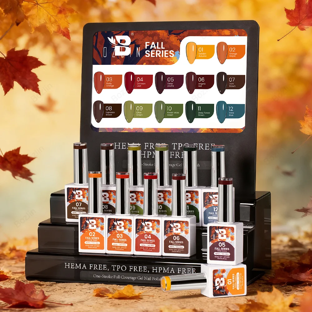 Esmalte de uñas en gel de alta pigmentación vegano, sin HEMA ni TPO, serie otoño 2026 de Bozlin 1