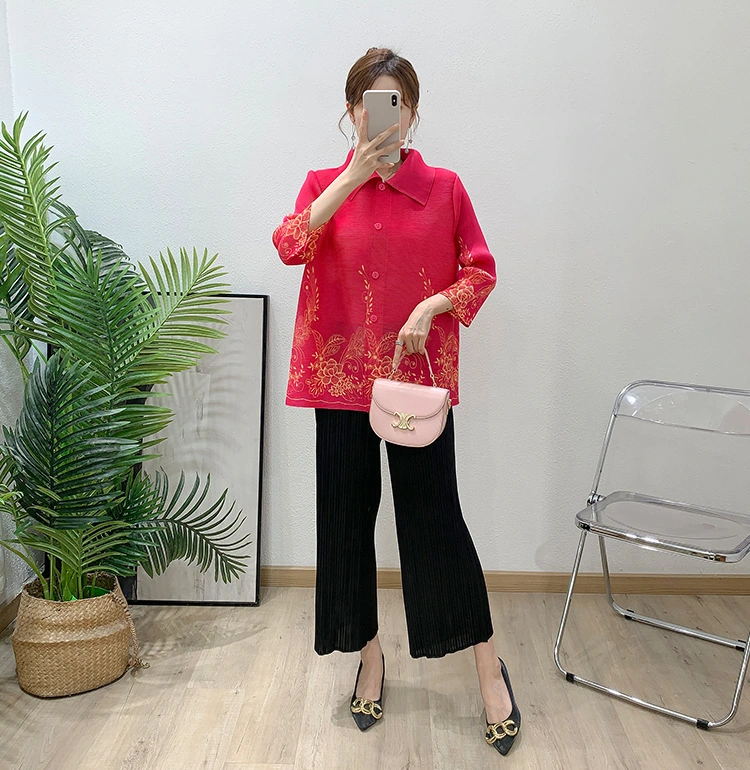 Summer 2025 Loose Lapel Miyake Pleated Shirt Top 1