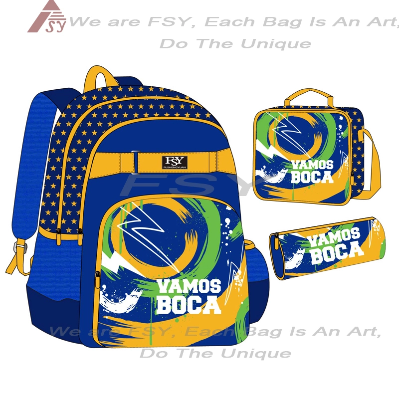 Custom Soccer Print Backpack 3 Pieces Kids 16 Inches School Bags Set With Lunch Bag Pencil Case For Children Student Boys Girls 1