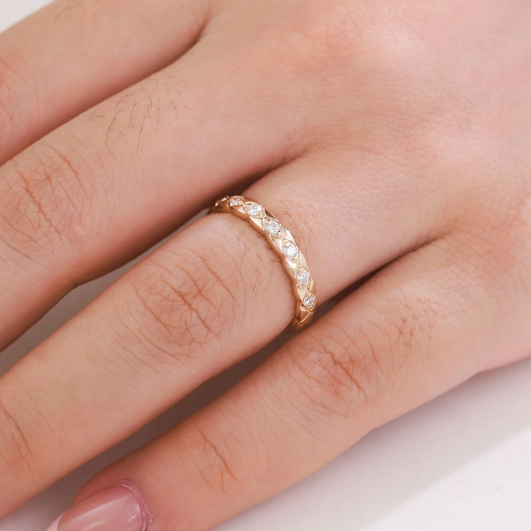 Lab Diamond Eternity Band Engagement Ring 14k Yellow Gold High Quality Ef Round Lab Diamond Christmas Gift Women Fine Jewelry 1
