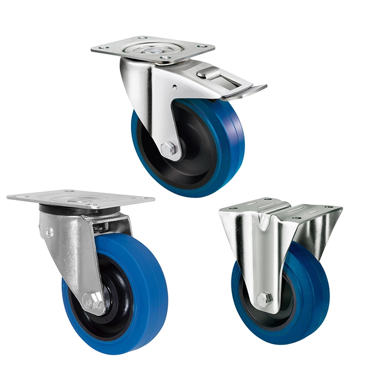 125mm 5inch Industrial Rubber Cart Wheels Swivel Locking Caster Wheels With Brake 1