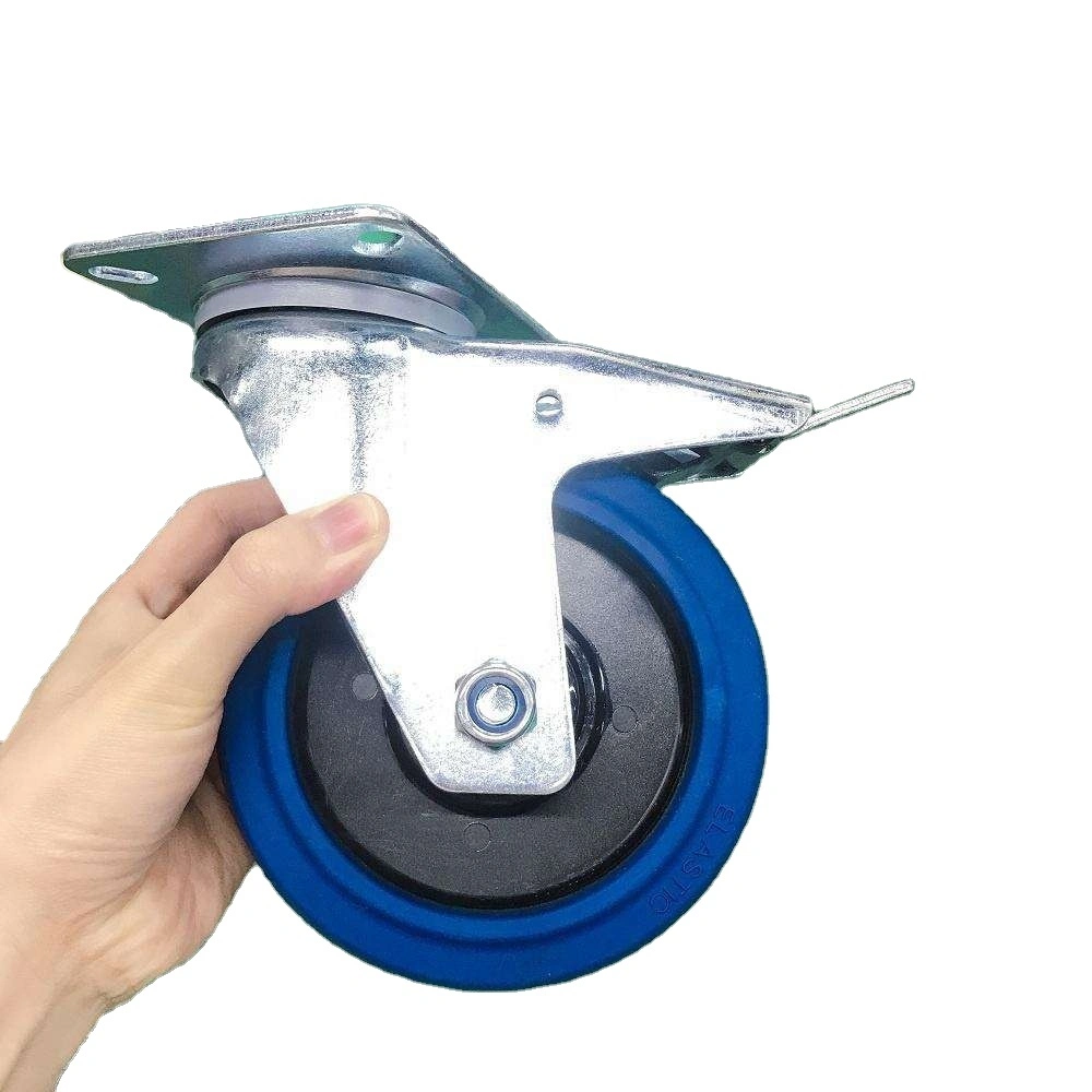 100mm 125mm European style Blue High Elastic Pure Natural Rubber Non marking Universal Caster Wheel1 1