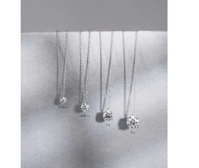 Factory Wholesale Fine Jewelry Lab Lab Diamond Pendant personnalisé 1ct / 2ct D / VS1 Lab Diamond 10k Collier d'or solide pour le mariage 1