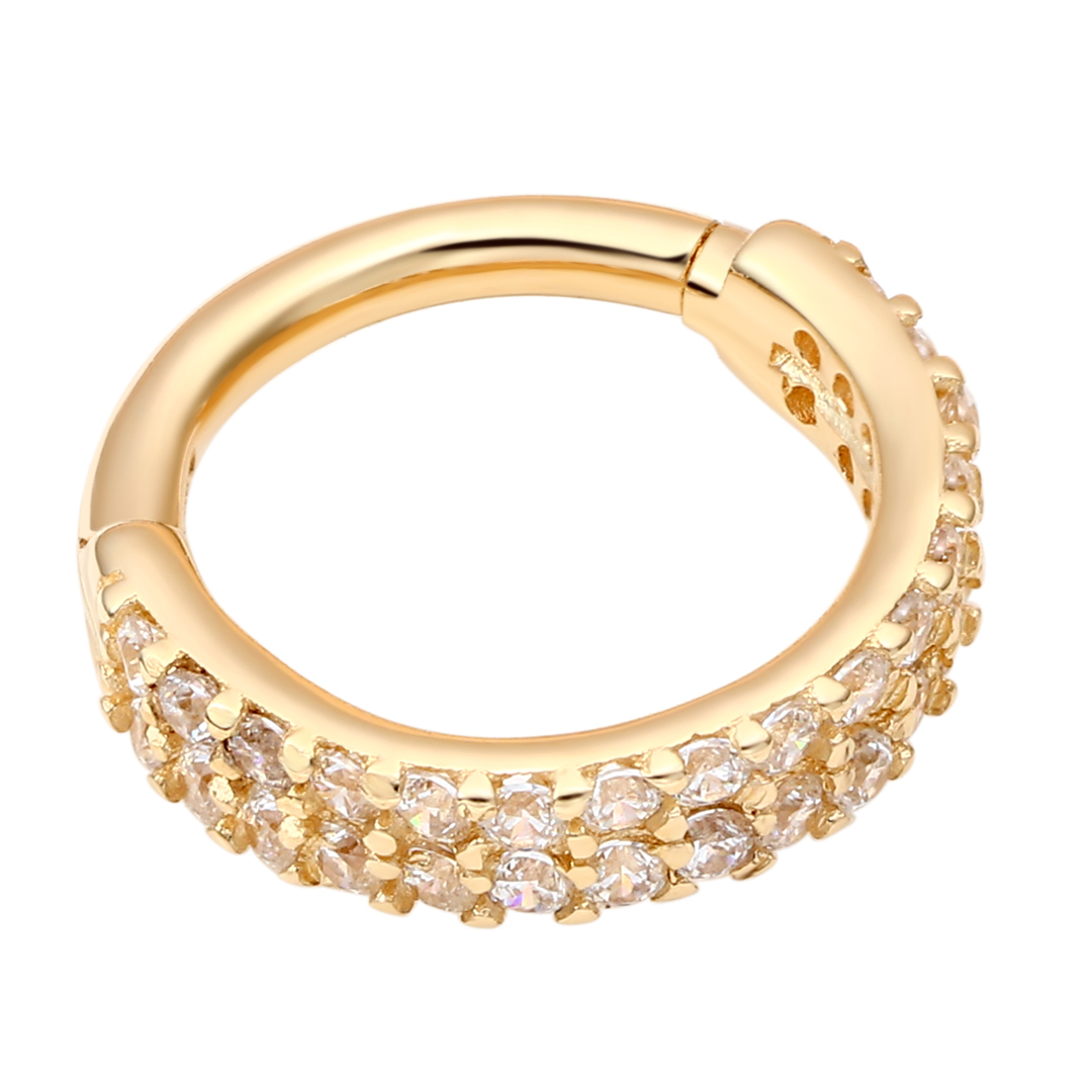 Eternal Metal 14k Solid Gold Double-row Layer Paved Cz Hinged Segment Hoop Ring Nose <000000> Ear Piercing Jewelry 7