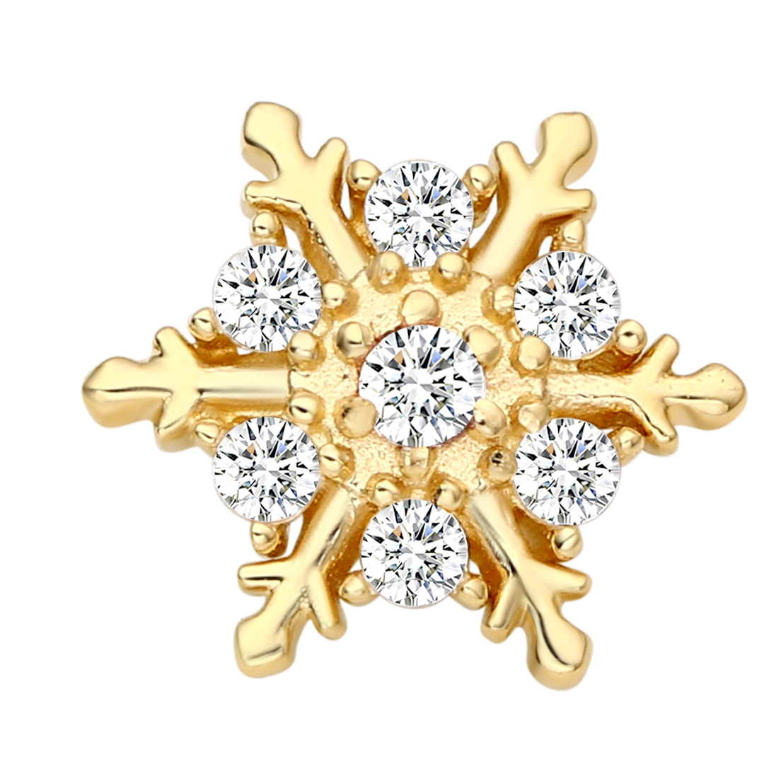 Eternal Metal 14k Solid Gold 5a Cz Paved Snowflake Ear<000000>nose Piercing Navel<000000>helix Jewelry Internally Threaded Ends Tops 8