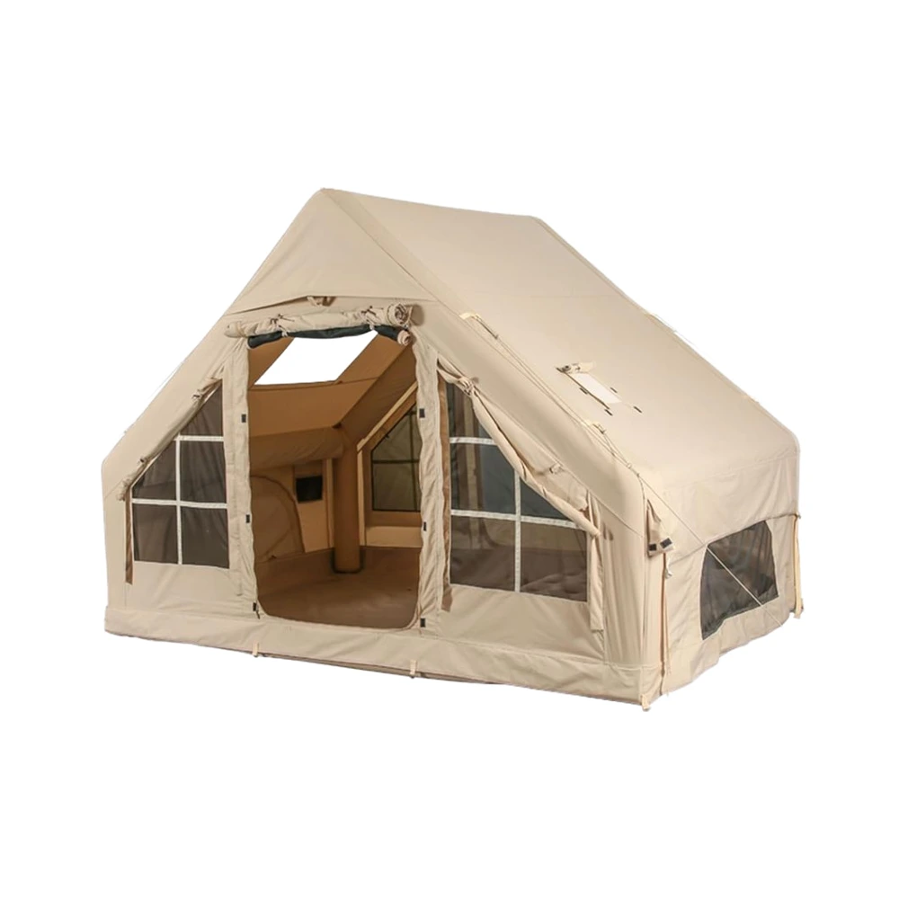 Inflatable Camping Air Tent With Hand Pump Easy Setup Waterproof Windproof 4 Seasons Oxford Cabin Tent With Mesh Chimney Window 1