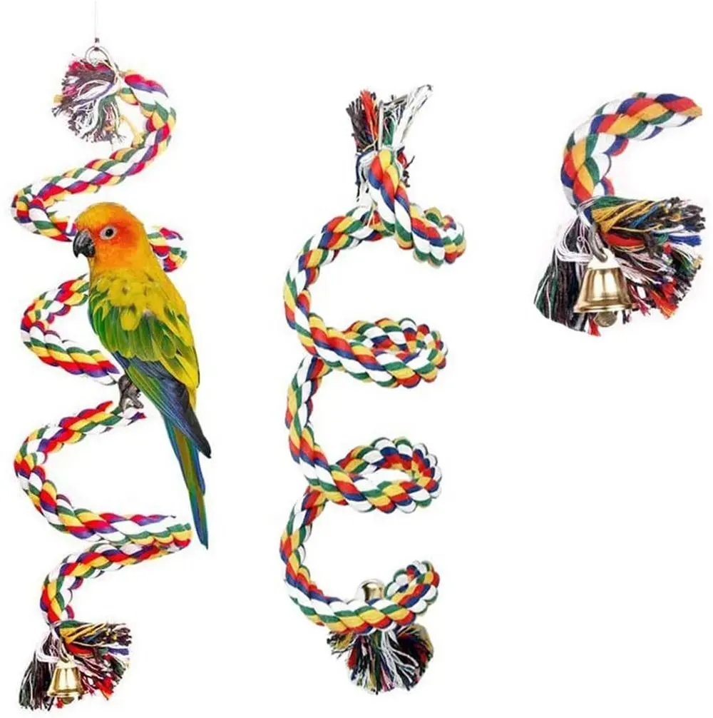 Percha para pájaros de fábrica con campanas, cuerda de algodón, marco de escalada, poste, juguetes para masticar Bungee con algodón para jugar a los pájaros-Xinchen 1