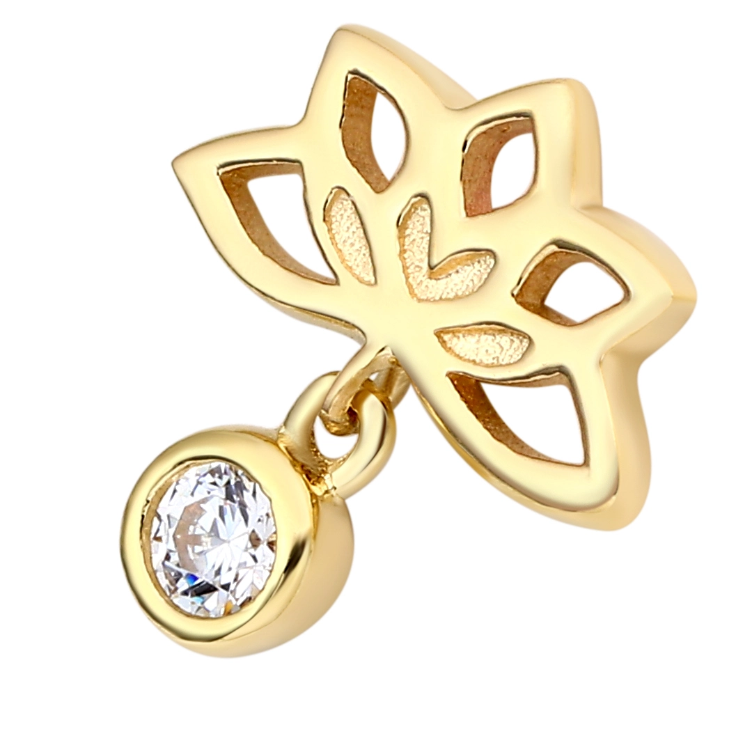 Eternal Metal 14k Solid Gold Lotus Shape Round Cz Bezel Setting Dangle Earbelly Piercing Tragus Internally Threaded Ends Tops 1