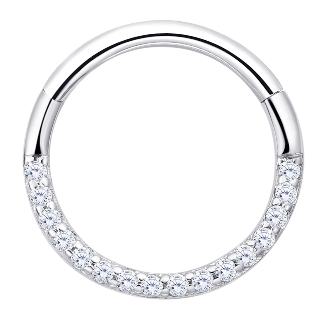 Eternal Metal 14k Solid White Gold Frontside Paved Cz Hinged Segment Hoop Clicker Nose  Conch Piercing Jewelry 1
