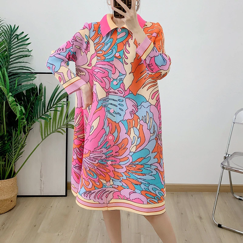 Direct de l'usine Robes plissées Miyake One Taille s'adapte à toutes les dames robe d'été imprimé Robe de luxe Brand de luxe Clothing Odm 1