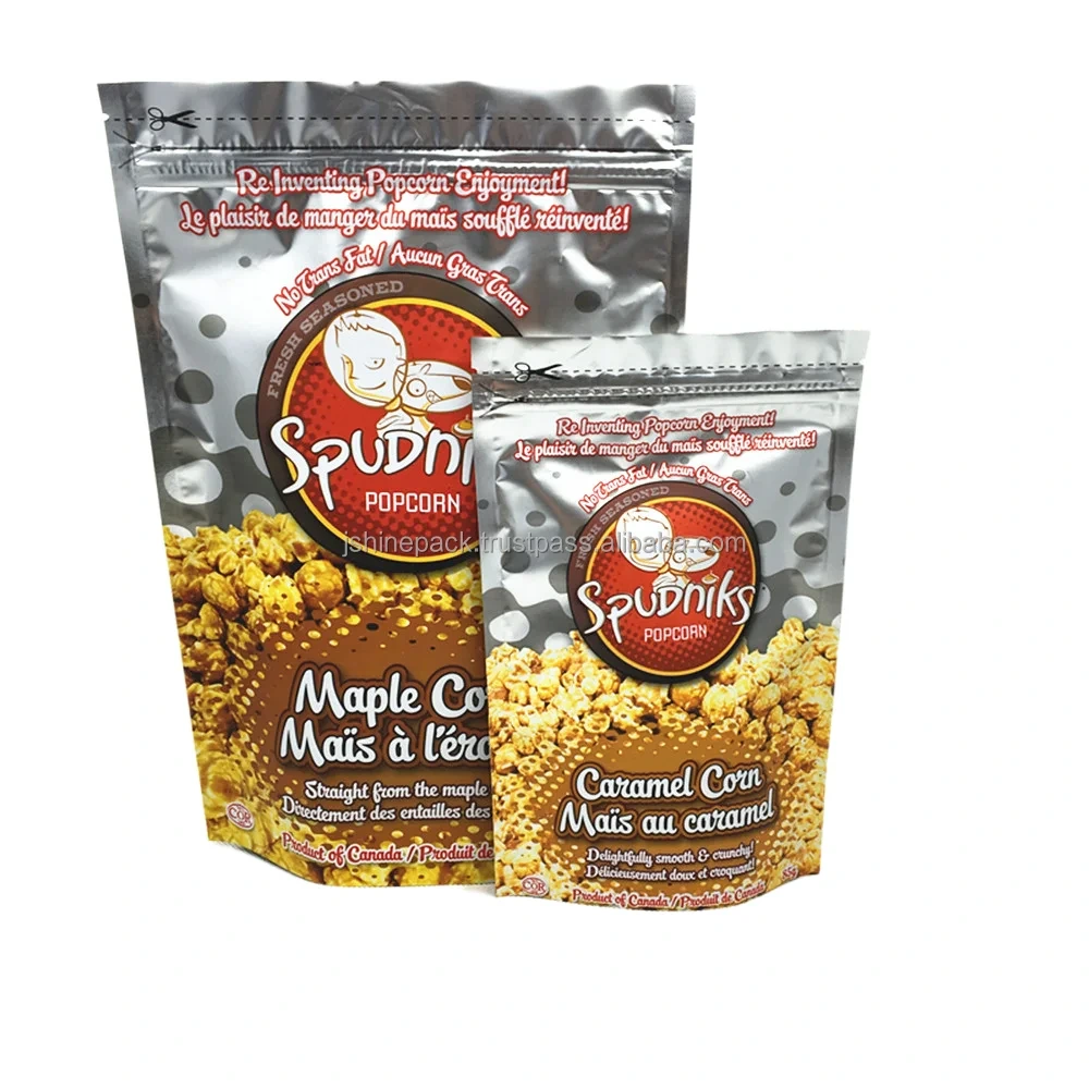 Food Grade Custom Printing Food Packaging For Popcorn Moisture Proof Zipper Plastic Stand Up Foil Pouch 1