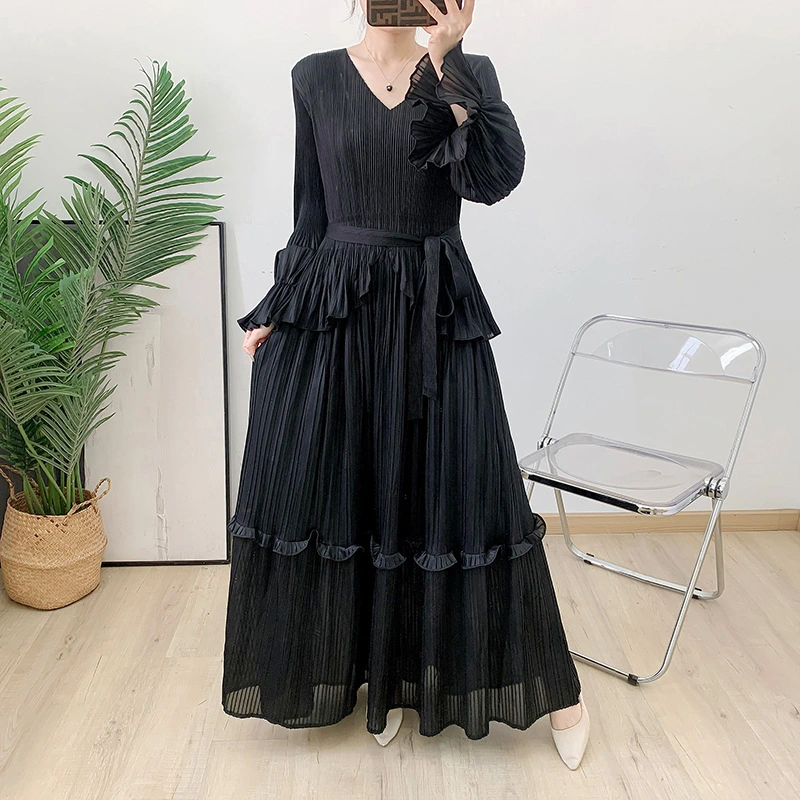 Production sur mesure OEM &lt;000000&gt; ODM | Faites ressortir vos robes plissées Miyake Robe plissée directe d&39;usine 2025 Printemps Nouveau design plissé Robe longue décontractée pour femmes à la mode 1
