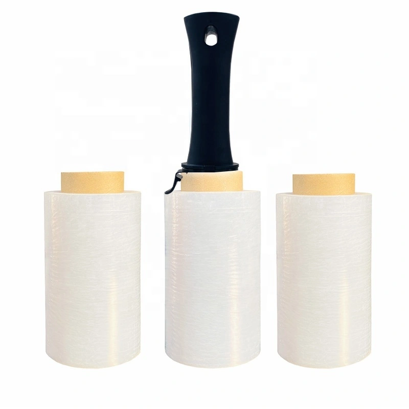 Custom LLDPE Handy Packaging Mini Plastic Stretch Wrap Film Roll With Handle 1