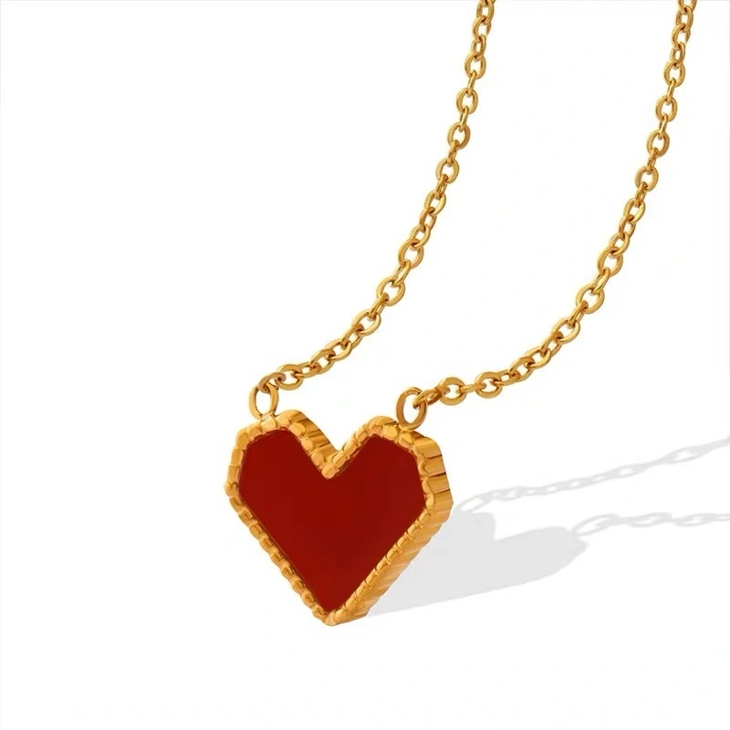 French Light Luxury Style Love Collar Chain Women Jewelry 18k Gold Plated Stainless Steel Enamel Heart Shaped Pendant Necklace 1