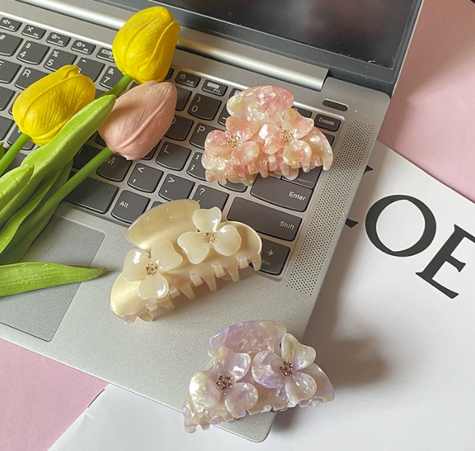 Dowell vente chaude printemps et été belle haute qualité sens personnaliser fleurs acétate pince à cheveux 1