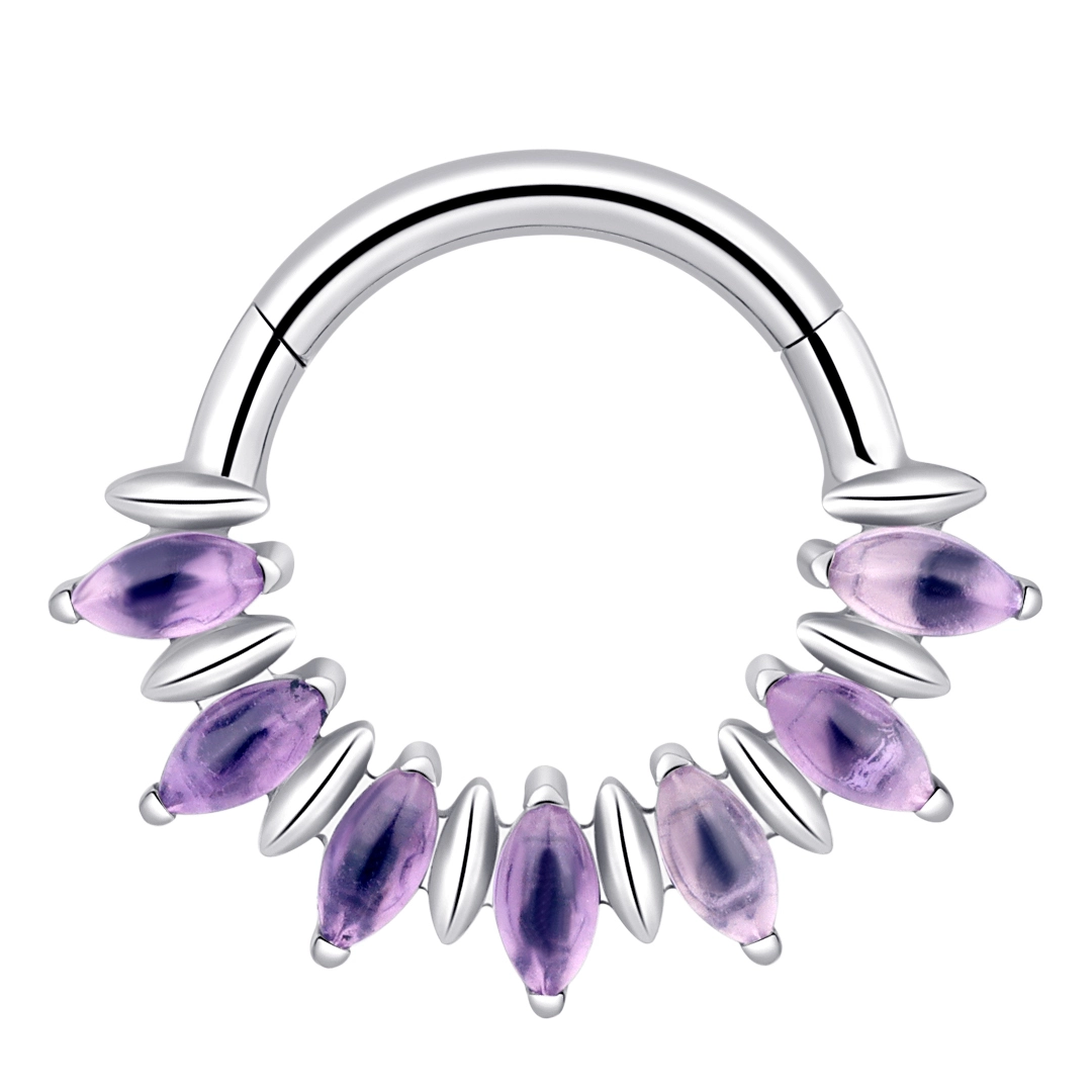 Fashionable Astm F136 Titanium G23 Body Jewelry Eternal Metal Nose Earring Ring Segment Amethyst Natural Stones Piercing-segment 1