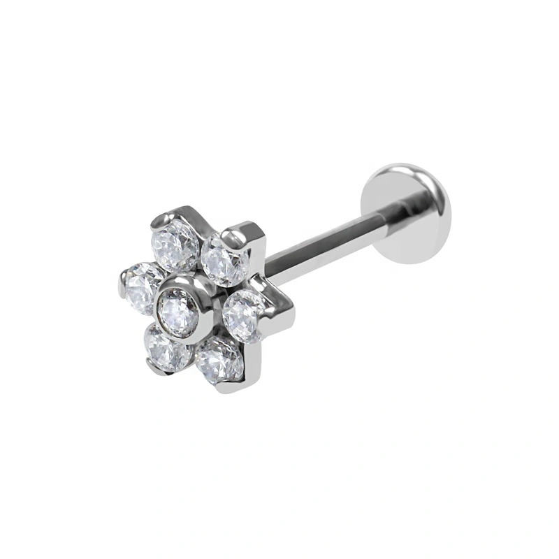 Astm F136 Titanium 16ga Threaded Internal Flower Tops Labret Piercing Jewelry 1